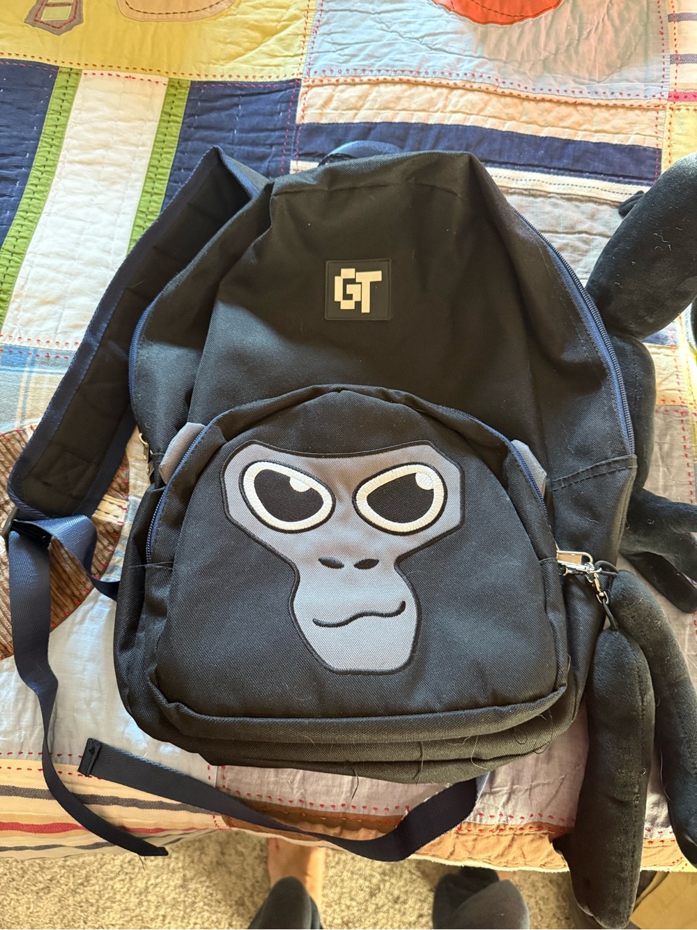 Kids Black Gorilla Tag Backpack and Plush-